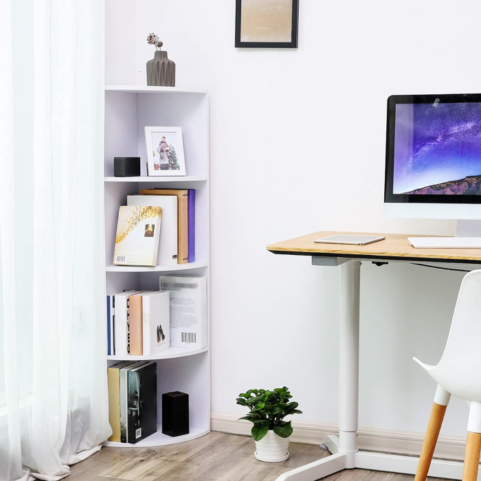 Raft de colt pentru podea, cu 4 nivele, din PAL, 30x30x130cm, alb [3]