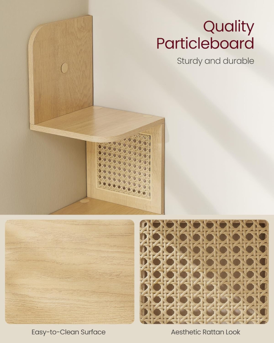 VASAGLE Raft de colt plutitor pe 5 niveluri, stil boho, 20x20x126 cm, bej [6]