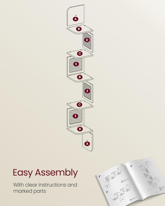 VASAGLE Raft de colt plutitor pe 5 niveluri, stil boho, 20x20x126 cm, bej [7]