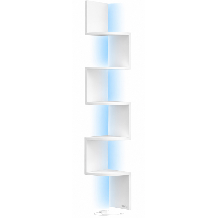 Raft de colt suspendat cu iluminare LED reglabila multicolor si intensitate, 5 polite tip zig-zag, 20x20x126 cm, alb [1]