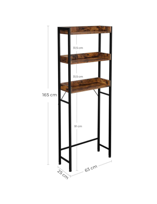 VASAGLE Raft de depozitare pentru baie, suprapunere peste masina spalat sau vas WC, 25x63x165 cm, maro [10]