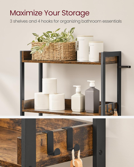 VASAGLE Raft de depozitare pentru baie, suprapunere peste masina spalat sau vas WC, 25x63x165 cm, maro [5]