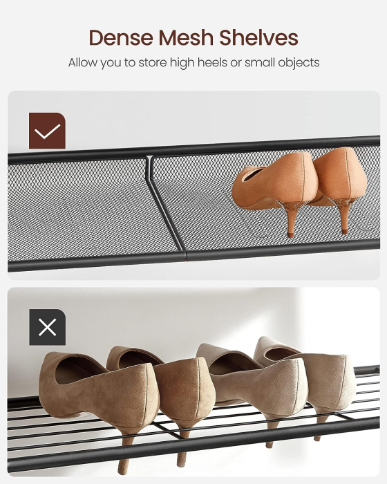 VASAGLE Raft de pantofi, 5 niveluri, rafturi reglabile din plasa, metal, stil industrial, 75x28x93cm, maro vintage negru [10]