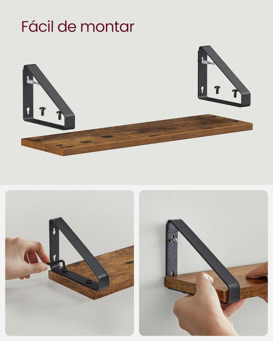 VASAGLE Raft de perete, set 3 bucati 30cm, 35cm si 40cm, 2 moduri de montare, maro rustic si negru [5]