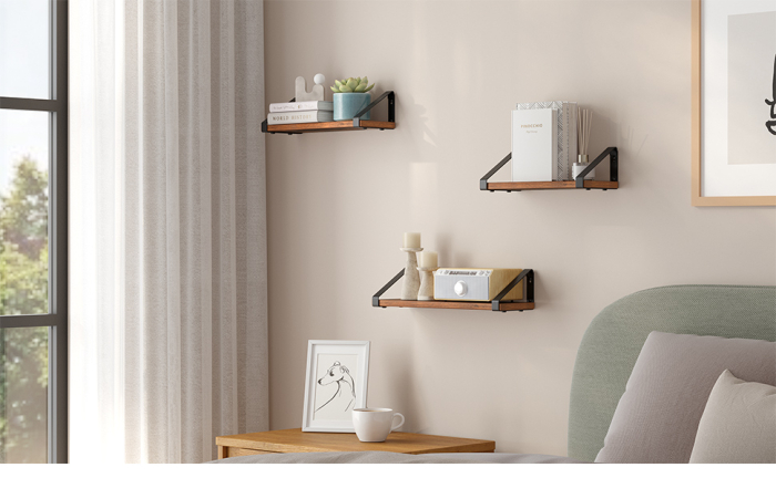 VASAGLE Raft de perete, set 3 bucati 30cm, 35cm si 40cm, 2 moduri de montare, maro rustic si negru [9]