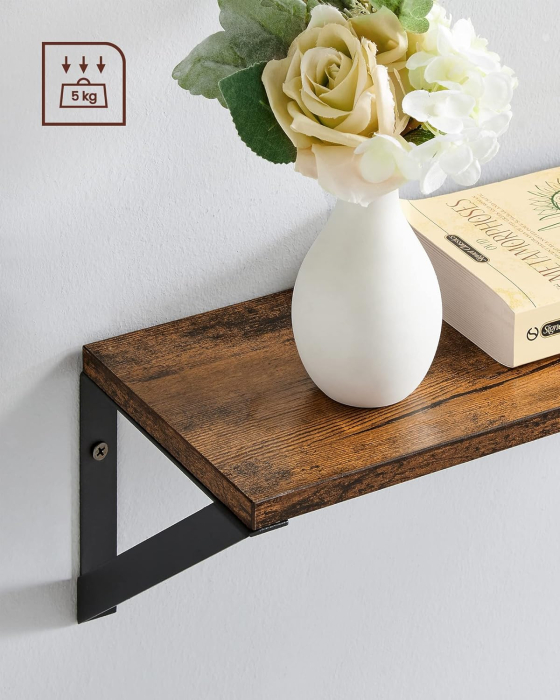 Raft de perete, set 3 bucati de 30, 35 si 40 cm, 2 moduri de montare, maro rustic si negru [5]