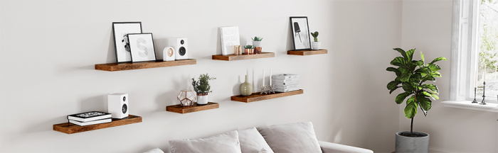 VASAGLE Raft de perete suspendat plutitor, MDF, sistem montare inclus, 40x20x4cm, vintage maro [10]