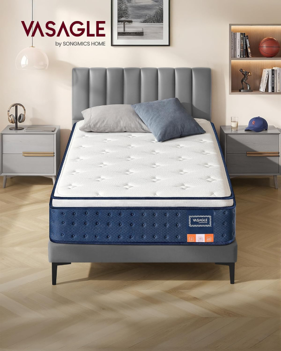 Saltea 90x200 cm cu arcuri individuale pentru reducerea transferului de miscare, spuma cu memorie si gel, 7 zone ergonomice si margini ranfors [3]