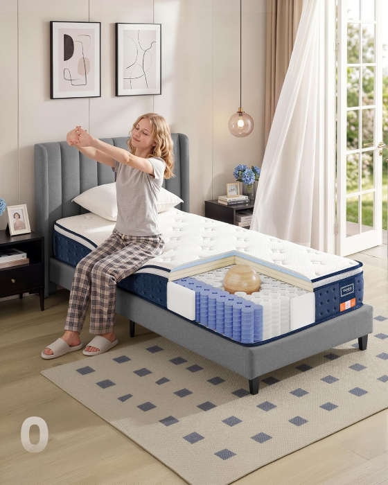 Saltea 90x200 cm cu arcuri individuale pentru reducerea transferului de miscare, spuma cu memorie si gel, 7 zone ergonomice si margini ranfors [2]