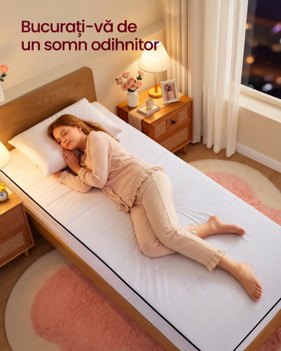 Saltea 90x200 cm cu spuma Memory Gel, 7 zone, doua fete de dormit, husa detasabila si lavabila, fermitate medie H3, alb [5]