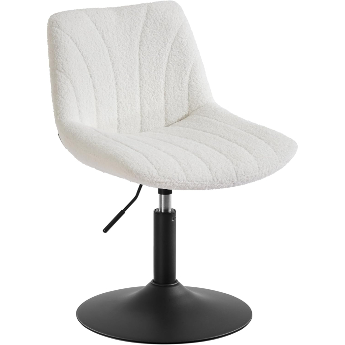 Scaun cu spatar pentru masa de machiaj, reglabil pe inaltime, rotativ 360°, tapiterie sherpa, 47x43x78 cm, alb crem [2]