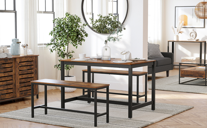 Set 2 banci de interior, pentru masa bucatarie, stil industrial, 108x33x50cm, maro rustic [7]