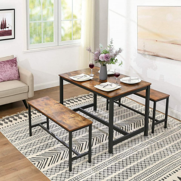 Set 2 banci de interior, pentru masa bucatarie, stil industrial, 108x33x50cm, maro rustic [2]