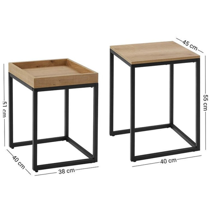 Set 2 masute de cafea suprapozabile, blat din PAL si cadru metalic, 55x40x45 cm, maro natur [5]
