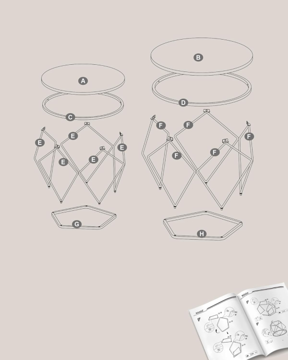 VASAGLE Set 2 masute rotunde, blat sticla securizata, cadru metalic alb, 40 si 50 cm, alb [3]
