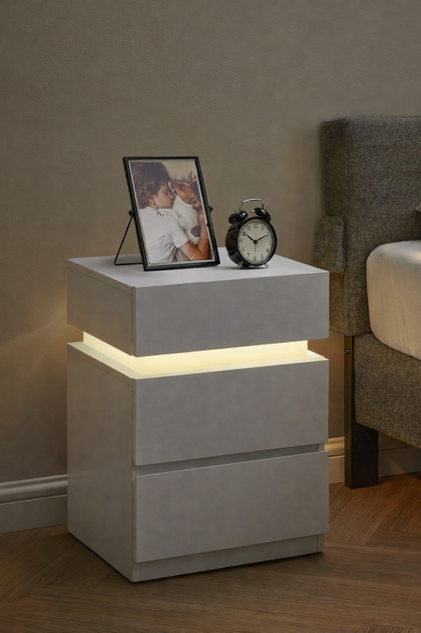 Set 2 noptiere din MDF cu iluminare LED, culori si intensitate reglabile, 35x40x55cm, alb [5]