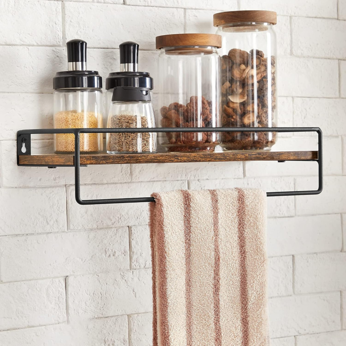 VASAGLE Set 2 rafturi perete cu bara metalica, stil industrial, 40x16x9 cm, maro rustic [4]