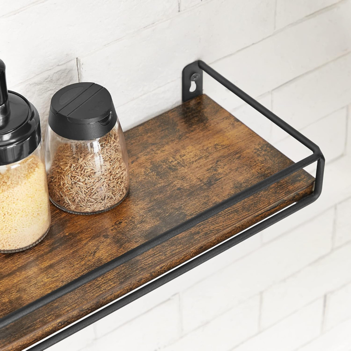 VASAGLE Set 2 rafturi perete cu bara metalica, stil industrial, 40x16x9 cm, maro rustic [8]