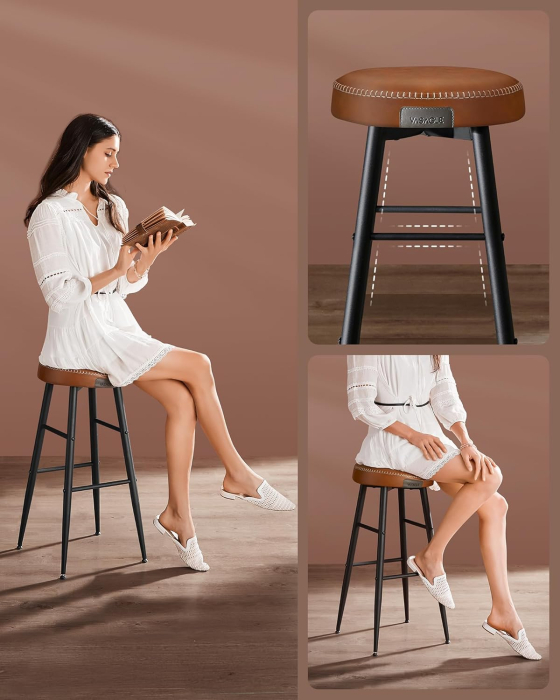 Set 2 scaune bar Ekho, tapitate PU, inaltime sezut 76 cm, 52x76 cm, maro caramel [4]