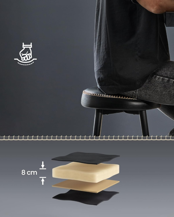 Set 2 scaune bar Ekho, tapitate PU, inaltime sezut 76 cm, 52x76 cm, negru [3]