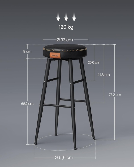 Set 2 scaune bar Ekho, tapitate PU, inaltime sezut 76 cm, 52x76 cm, negru [2]