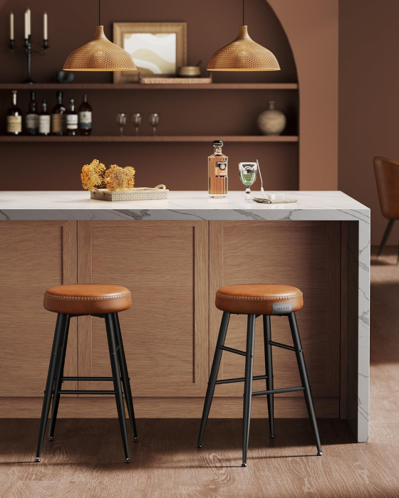 Set 2 scaune bar EKHO, tapiterie PU, cadru metalic, 50x50x63 cm, maro caramel [6]