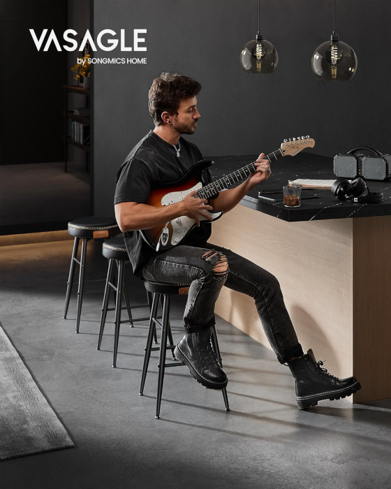 Set 2 scaune bar EKHO, tapiterie PU, cadru metalic, 50x50x63 cm, negru [7]