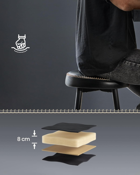 Set 2 scaune bar EKHO, tapiterie PU, cadru metalic, 50x50x63 cm, negru [4]