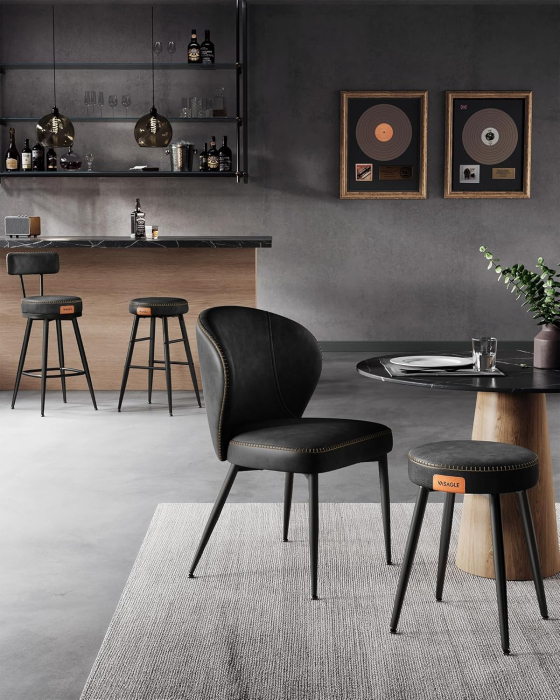 Set 2 scaune bar EKHO, tapiterie PU, cadru metalic, 50x50x63 cm, negru [5]