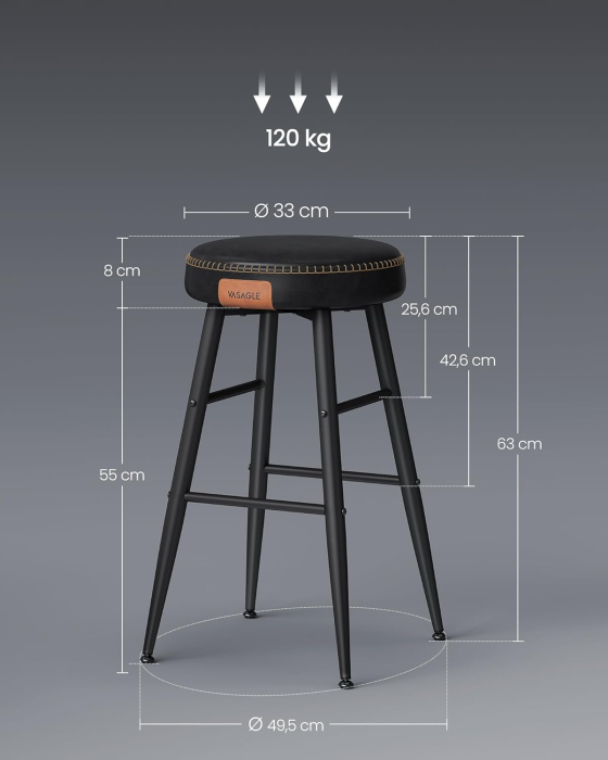 Set 2 scaune bar EKHO, tapiterie PU, cadru metalic, 50x50x63 cm, negru [2]