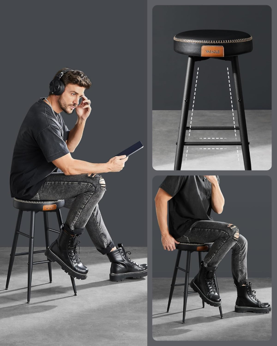 Set 2 scaune bar EKHO, tapiterie PU, cadru metalic, 50x50x63 cm, negru [9]