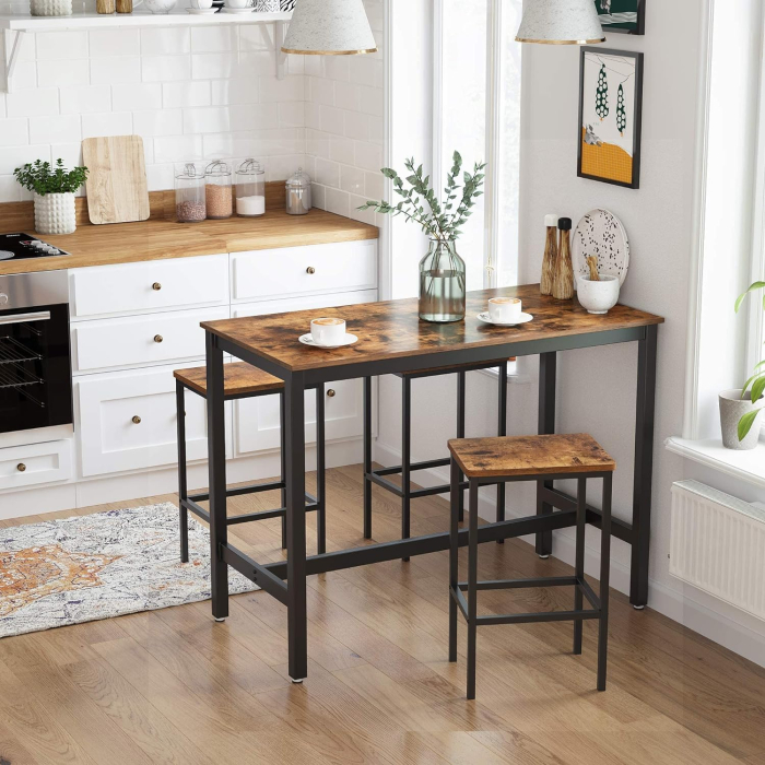 Set 2 scaune bar inalte, sezut dreptunghiular, cadru din otel, 40x30x65cm, stil industrial, maro rustic si negru [5]