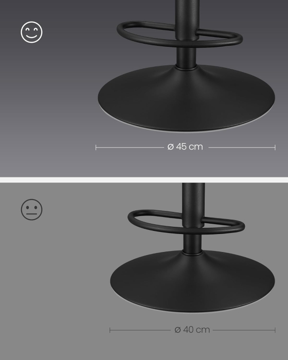 Set 2 scaune bar reglabile pe inaltime, rotative 360Â°, cu spatar si suport pentru picioare, tapiterie PU, 44x38x(90-112) cm, negru [2]