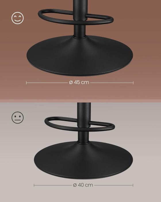 Set 2 scaune bar reglabile, rotative 360Â°, tapiterie PU, cadru metalic, 44x30x90-112 cm, maro caramel [3]