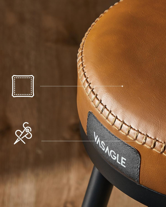 VASAGLE set 2 scaune de bar rotative 360°, cu spatar, inaltime 101 cm, piele sintetica, cadru otel, stil modern, maro [6]