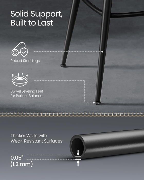 VASAGLE set 2 scaune de bar rotative 360°, cu spatar, inaltime 101 cm, piele sintetica, cadru otel, stil modern, negru [4]