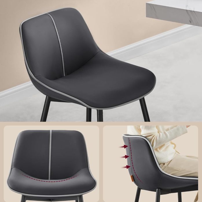 VASAGLE Set 2 scaune de bar, spatar ergonomic din piele ecologica, cadru metalic, 50x50x99 cm, negru [4]