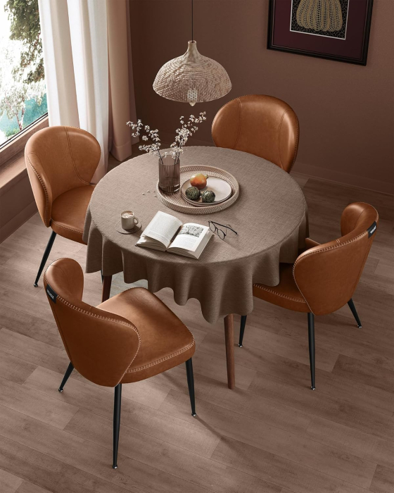 Set 2 scaune dining bucatarie EKHO, tapitate cu piele ecologica si picioare metalice, 55x52x81 cm, maro caramel [5]