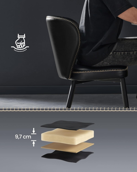 Set 2 scaune living EKHO, tapiterie piele ecologica cu cusaturi, 52x55x79 cm, negru [7]