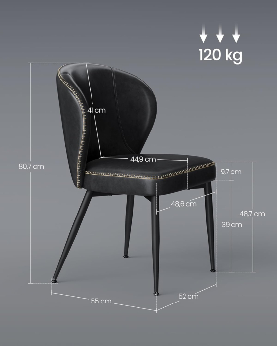 Set 2 scaune living EKHO, tapiterie piele ecologica cu cusaturi, 52x55x79 cm, negru [2]