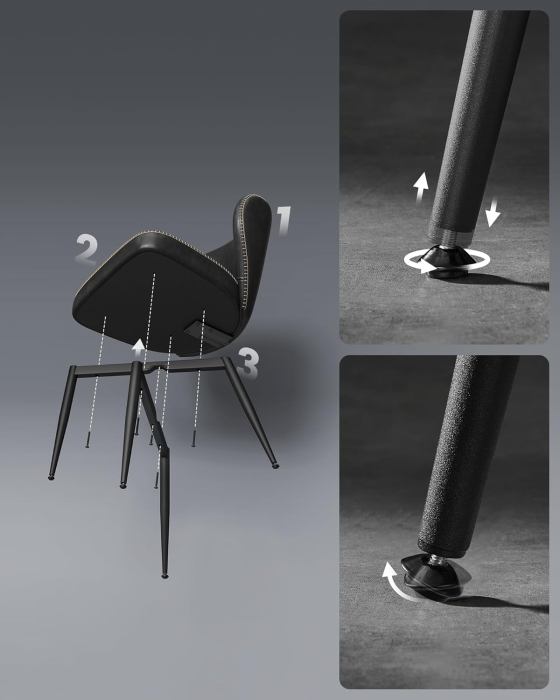 Set 2 scaune living EKHO, tapiterie piele ecologica cu cusaturi, 52x55x79 cm, negru [3]