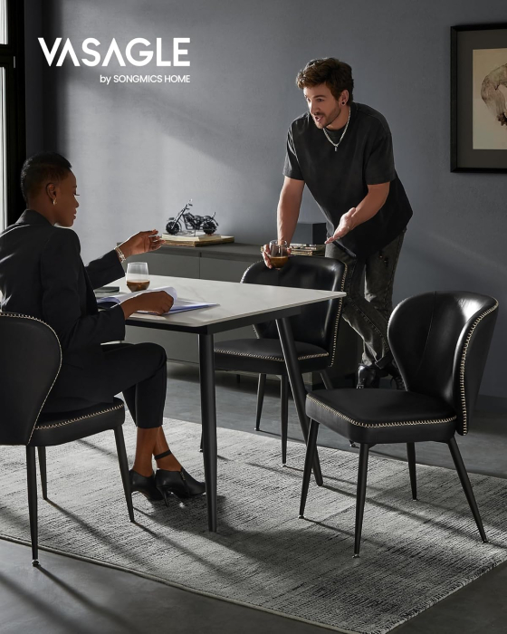 Set 2 scaune living EKHO, tapiterie piele ecologica cu cusaturi, 52x55x79 cm, negru [8]