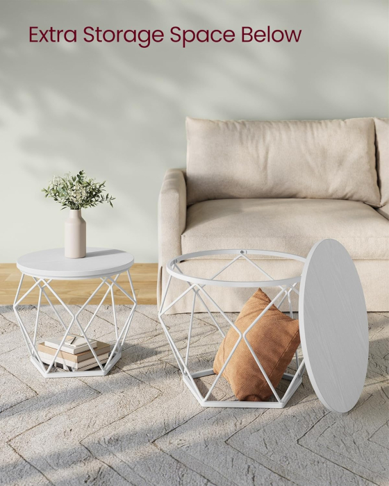 Set de 2 mese de cafea rotunde, cadru otel si blat detasabil, 40cm si 50cm, alb [6]