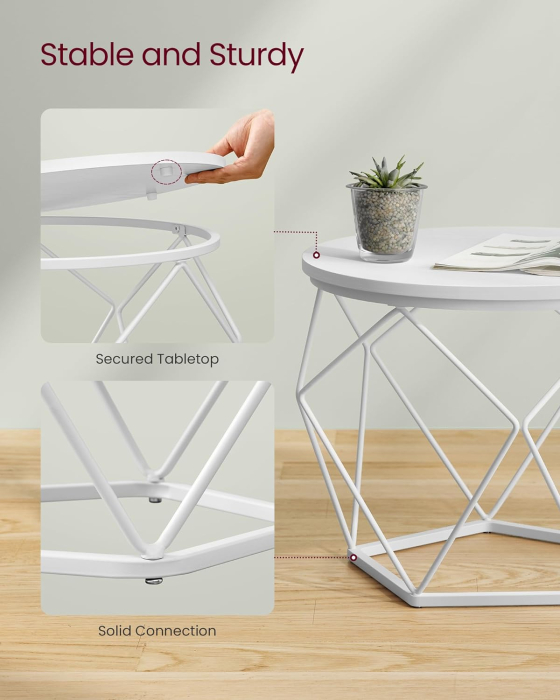 Set de 2 mese de cafea rotunde, cadru otel si blat detasabil, 40cm si 50cm, alb [7]