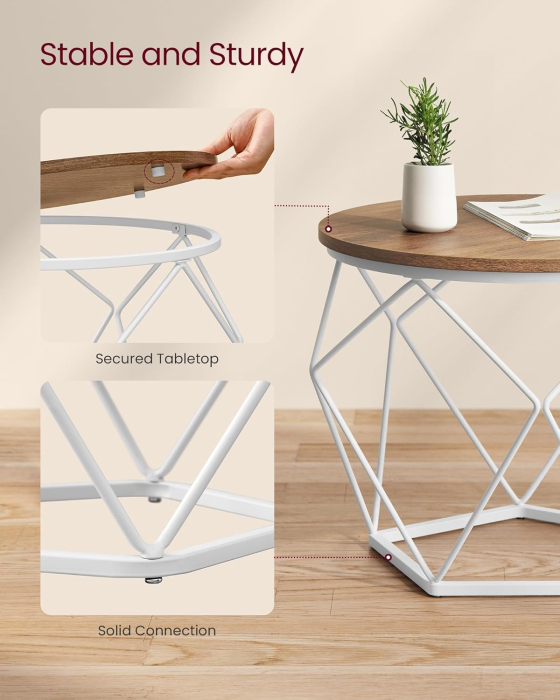 VASAGLE Set de 2 mese de cafea rotunde, cadru otel si blat detasabil, 40cm si 50cm, alb si maro [7]