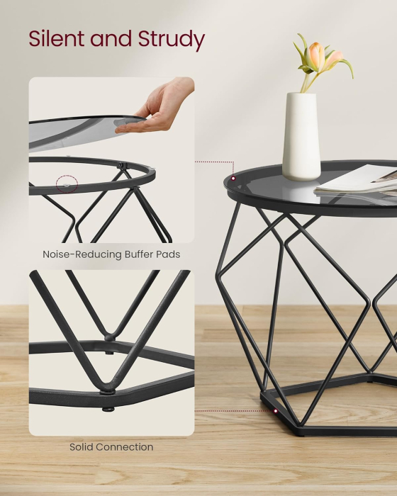 Set de 2 mese de cafea rotunde, cadru otel si blat detasabil din sticla, 40cm si 50cm, negru [6]