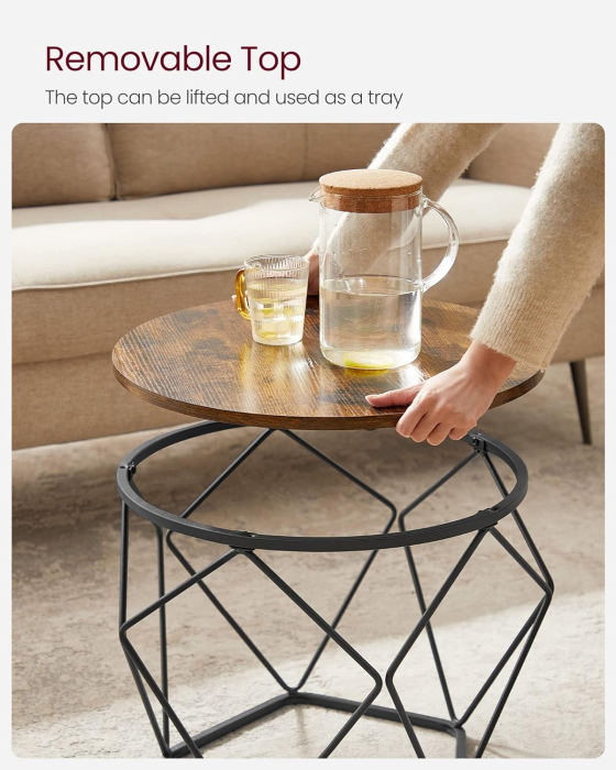 VASAGLE Set de 2 mese de cafea, stil industrial, 50x40cm si 40x36cm, maro rustic si negru [7]