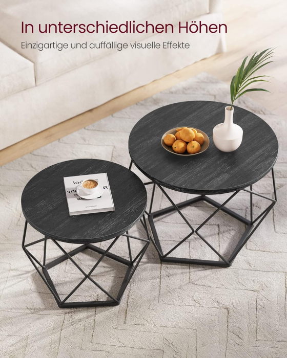 VASAGLE Set de 2 mese de cafea, stil industrial, 50x40cm si 40x36cm, negru [10]
