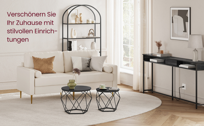 VASAGLE Set de 2 mese de cafea, stil industrial, 50x40cm si 40x36cm, negru [2]