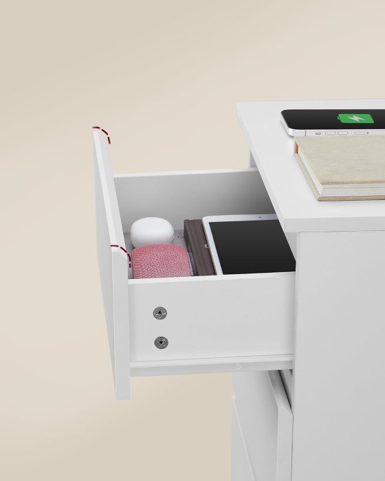 Set de 2 noptiere, cu sertare, 2 prize si 2 USB, 35x40x59 cm, alb [6]